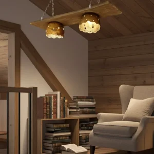 Lámpara de techo rustica con tabla de madera